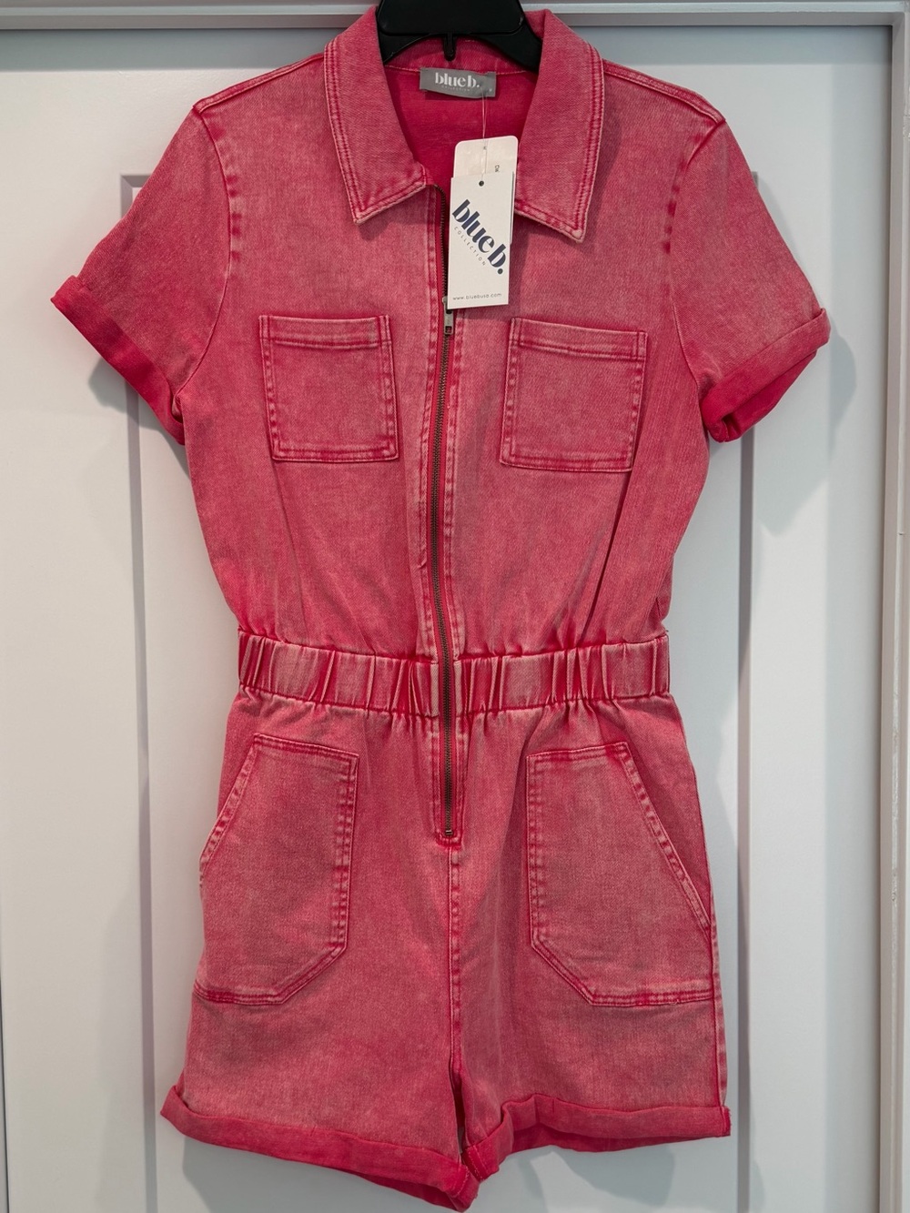 blue b. Pink Short Sleeve Denim Romper Size Medium